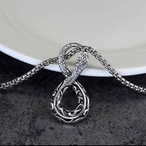 New Stainless Steel Antique Finish Silver Infinity Snake 28" Necklace